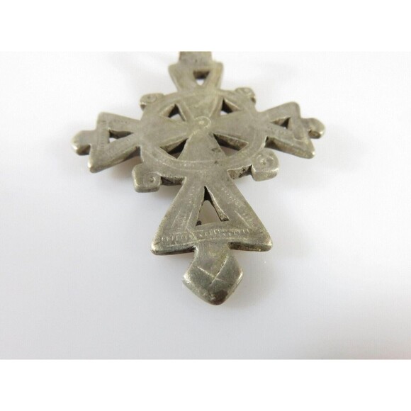 1 7/8" High Celtic Style Coptic Ethiopia Silver Cross With Chamfered Decoration - Picture 9 of 12